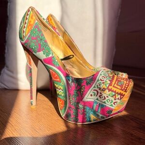 Vibrant Multicolor Platform Heels
